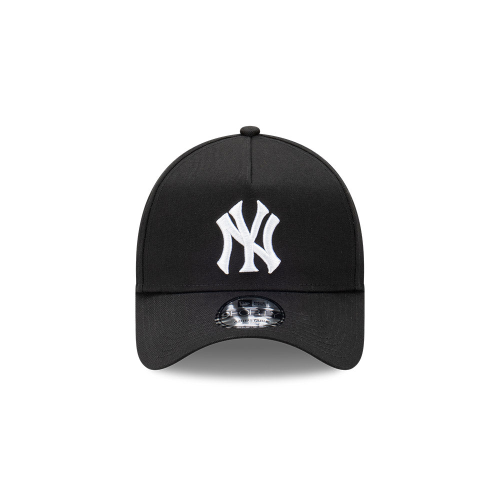 Black cap with white logo on a white background