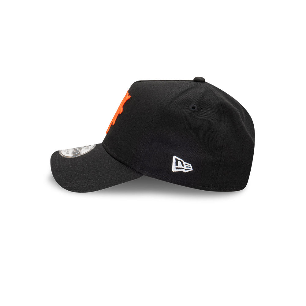 Black cap with a logo on a white background