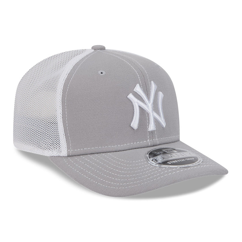 new era new york yankees contrast grey white 9seventy stretch snapback trucker cap logo and print