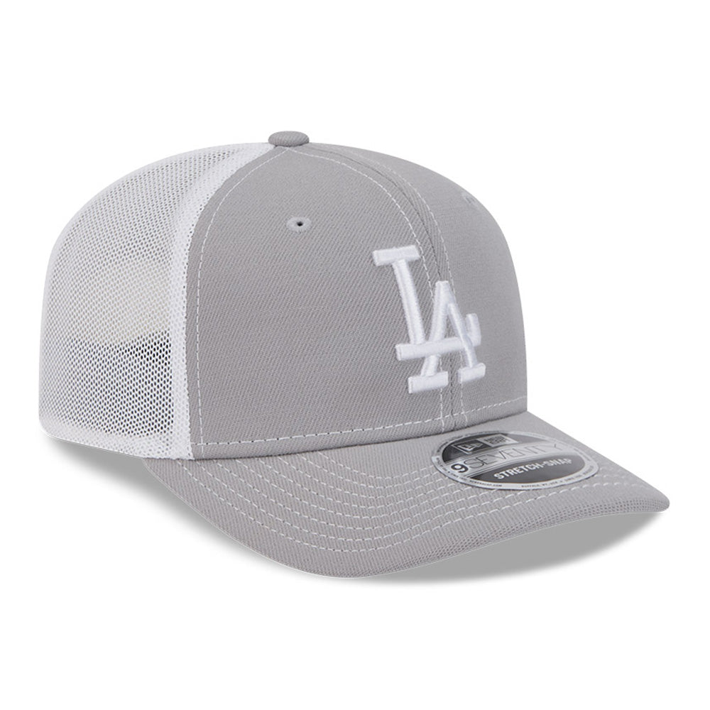 new era los angeles dodgers contrast grey white 9seventy stretch snapback trucker cap logo and print