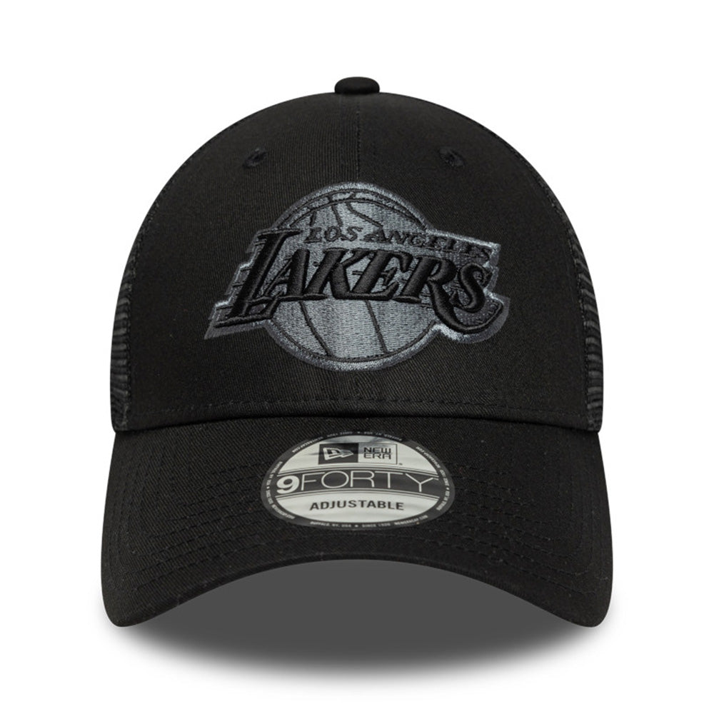 new era los angeles lakers black 9forty trucker snapback cap angle
