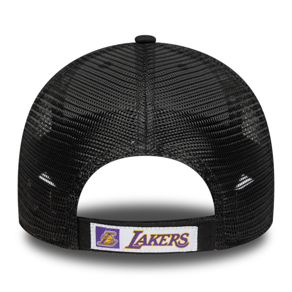 new era los angeles lakers black 9forty trucker snapback cap side