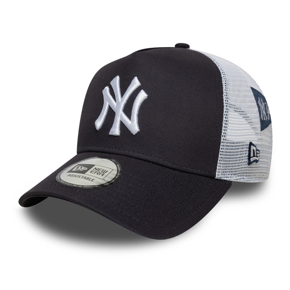 new era new york yankees multi patch navy white 9forty e frame trucker cap side