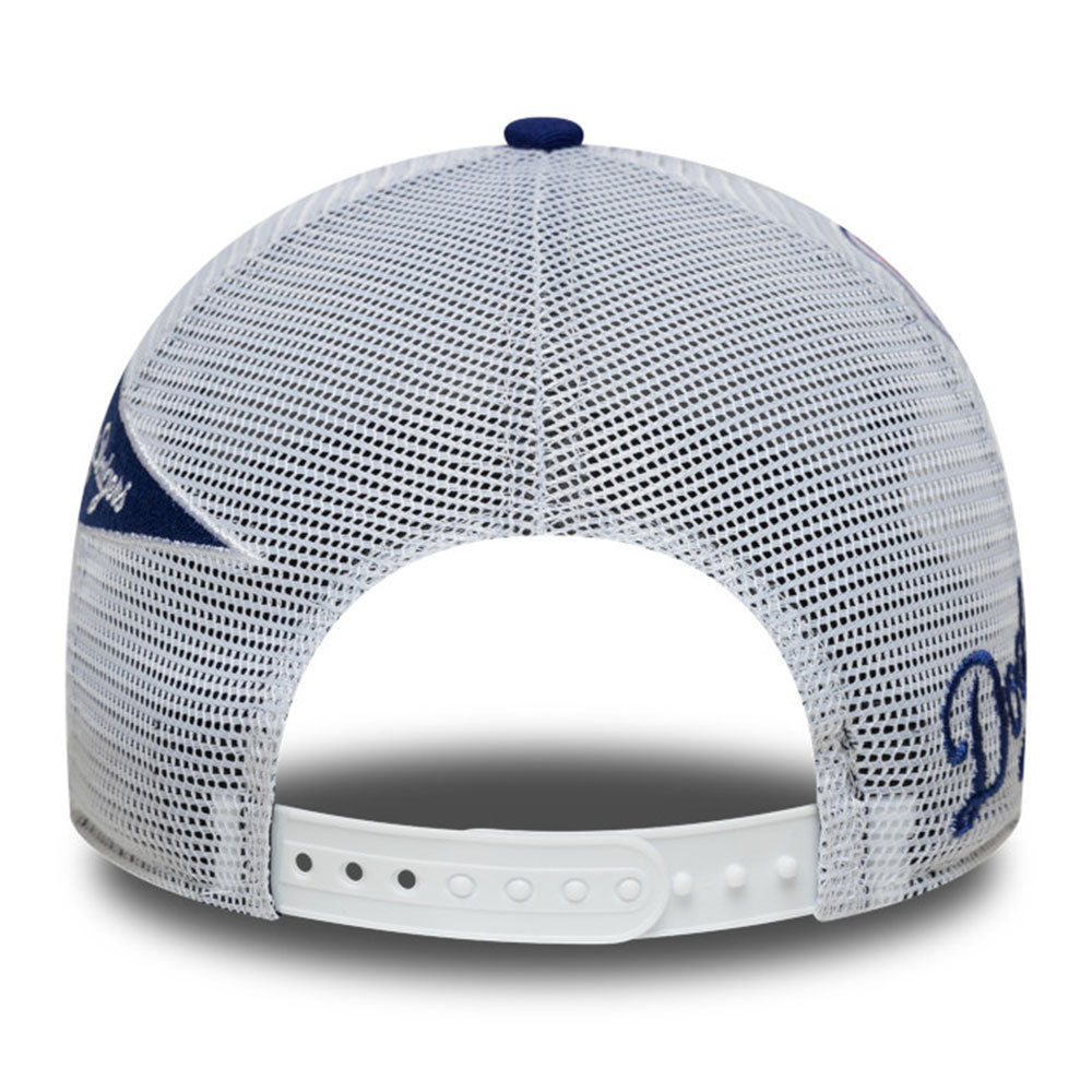 new era los angeles dodgers multi patch dark royal white 9forty e frame trucker cap opposite