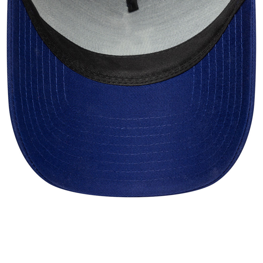 new era los angeles dodgers multi patch dark royal white 9forty e frame trucker cap logo and print
