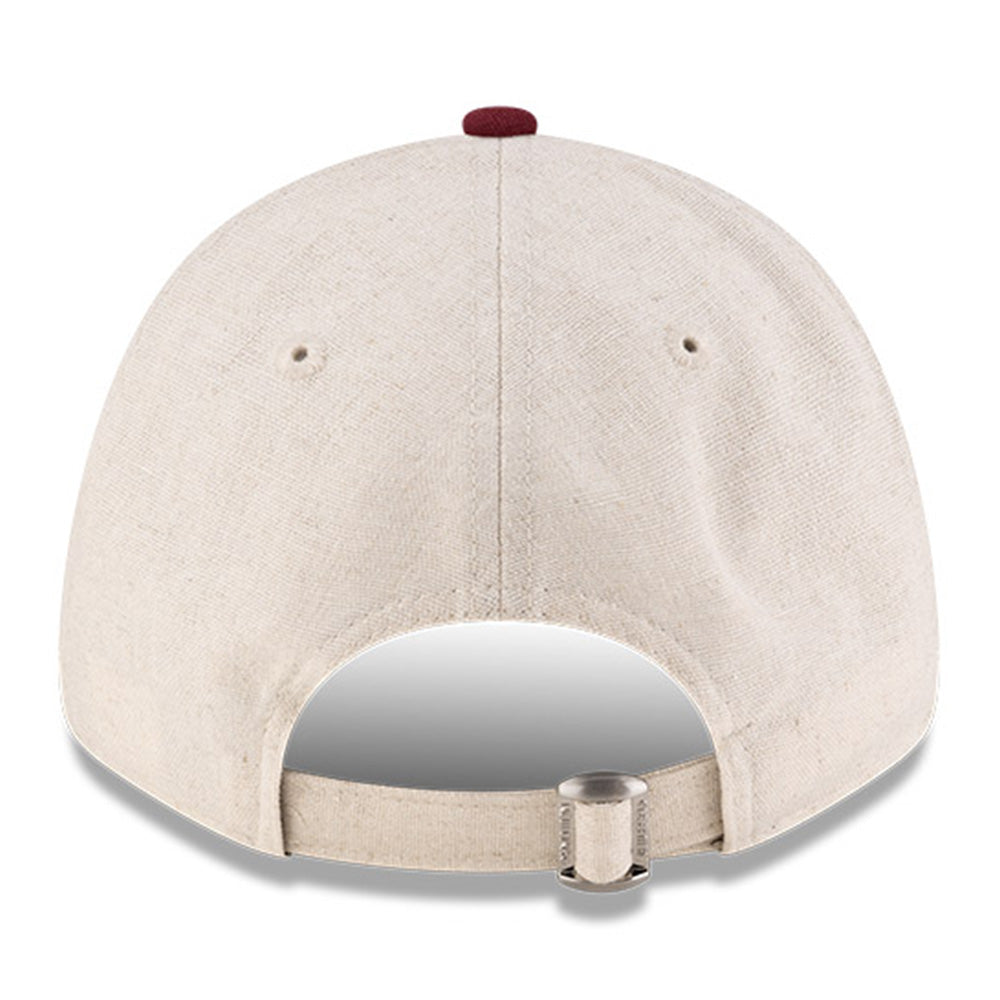 new era script linen stone maroon 9forty adjustable cap detail and color