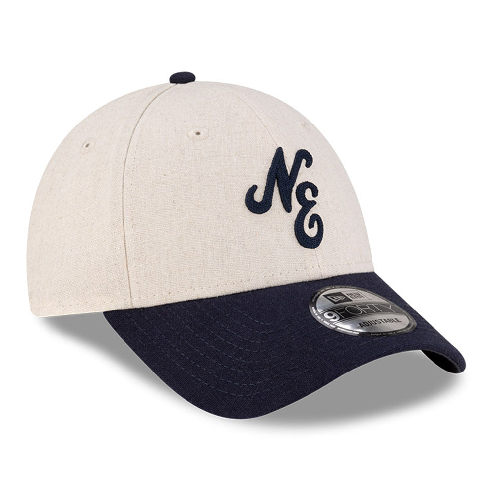 new era script linen stone navy 9forty adjustable cap logo and print