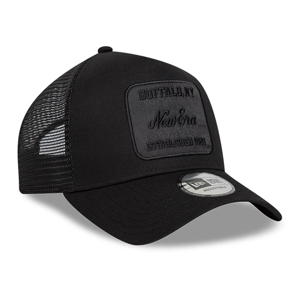 script tonal patch black 9forty e frame trucker snapback cap logo and print