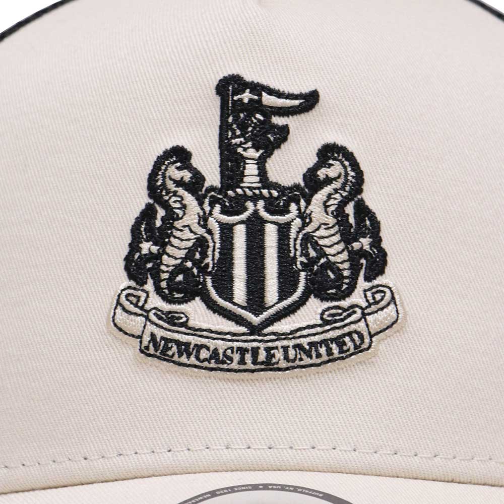 new era newcastle united fc light cream 9forty e frame trucker cap logo and print