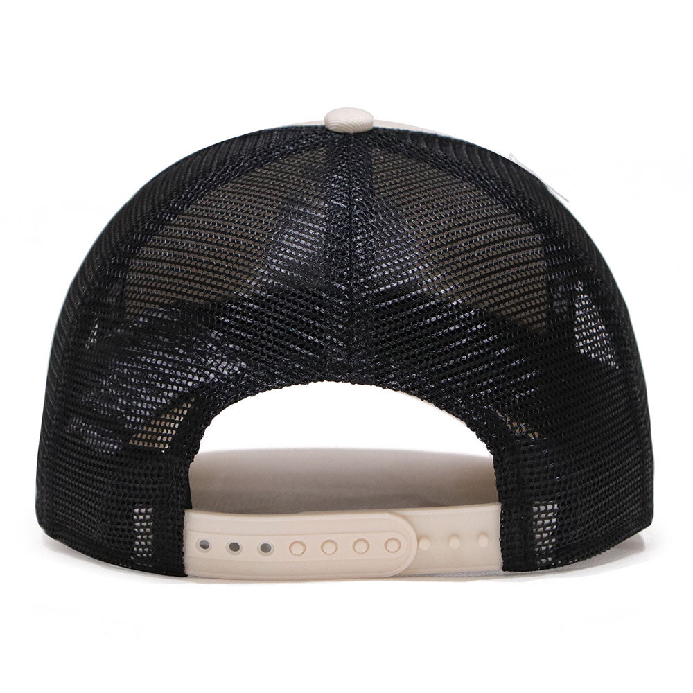 new era newcastle united fc light cream 9forty e frame trucker cap detail and color