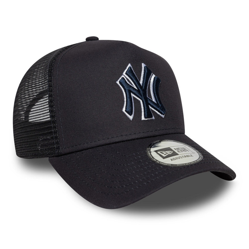 new era new york yankees team outline navy 9forty e frame trucker adjustable cap front and side