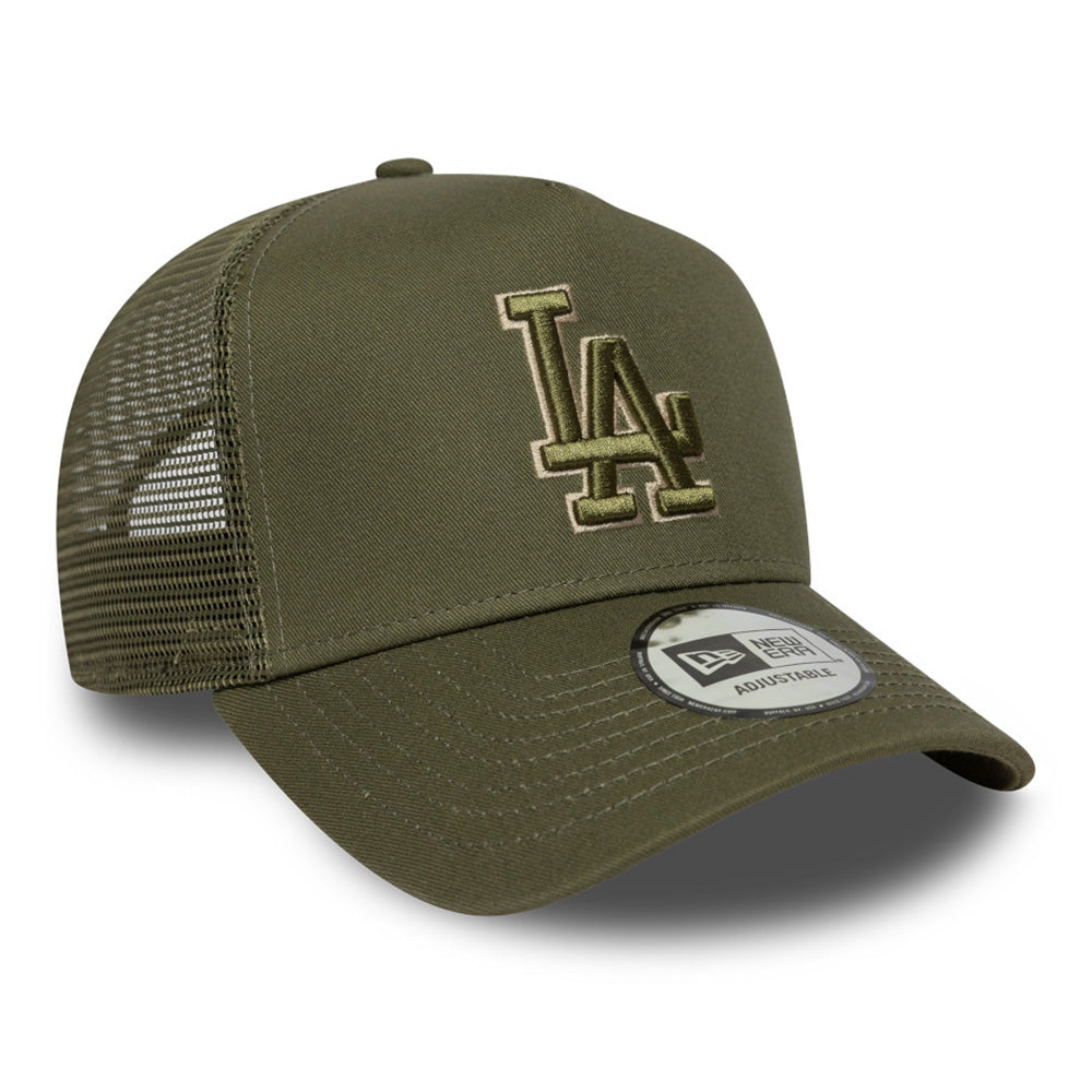new era los angeles dodgers team outline new olive 9forty e frame trucker adjustable cap side