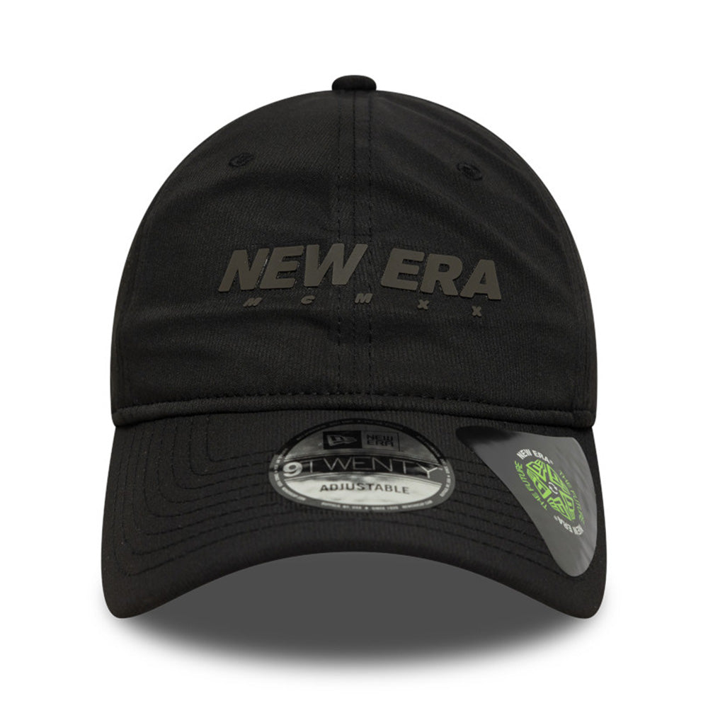 new era wordmark recycled black 9twenty adjustable cap front and side