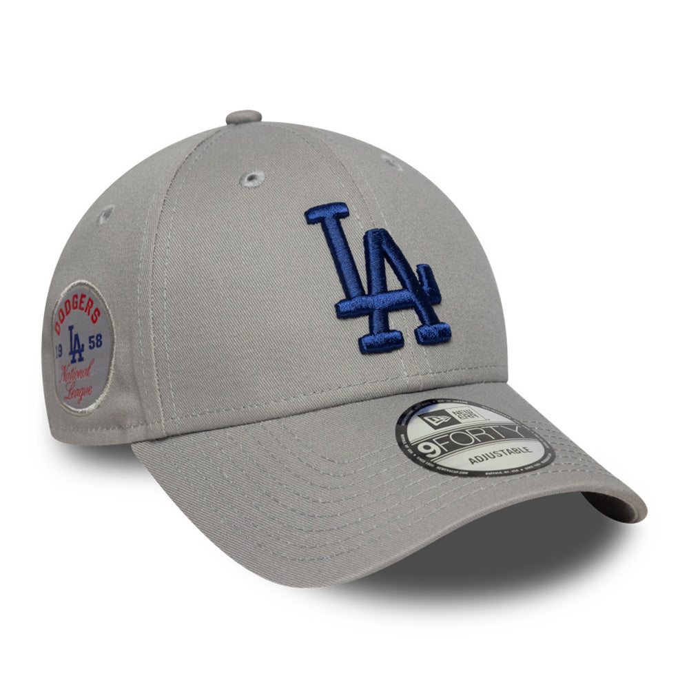 new era los angeles dodgers side patch grey 9forty adjustable cap side