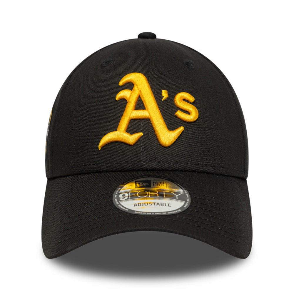 new era oakland athletics side patch black 9forty adjustable cap logo and print