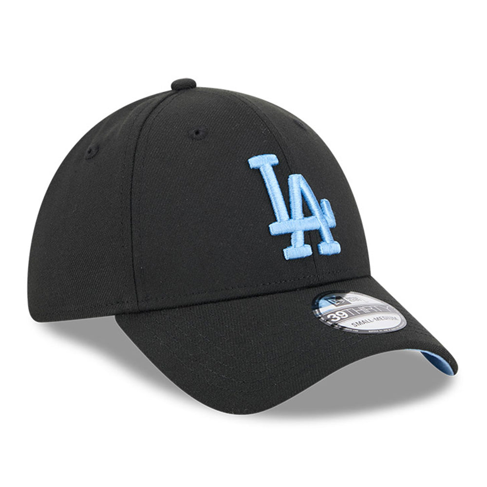 new era new york yankees q325 sky blue black 39thirty stretch fitted cap logo and print