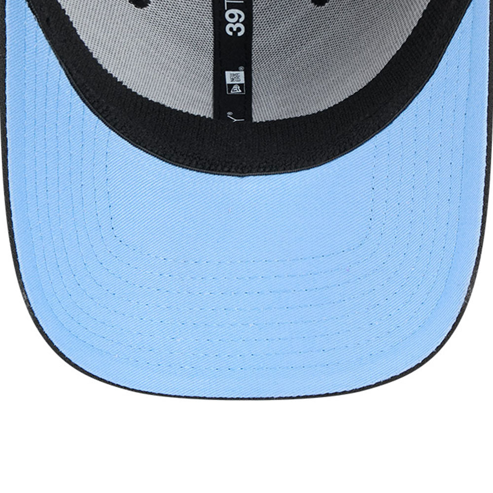 new era los angeles dodgers q325 sky blue black 39thirty stretch fitted cap detail and color