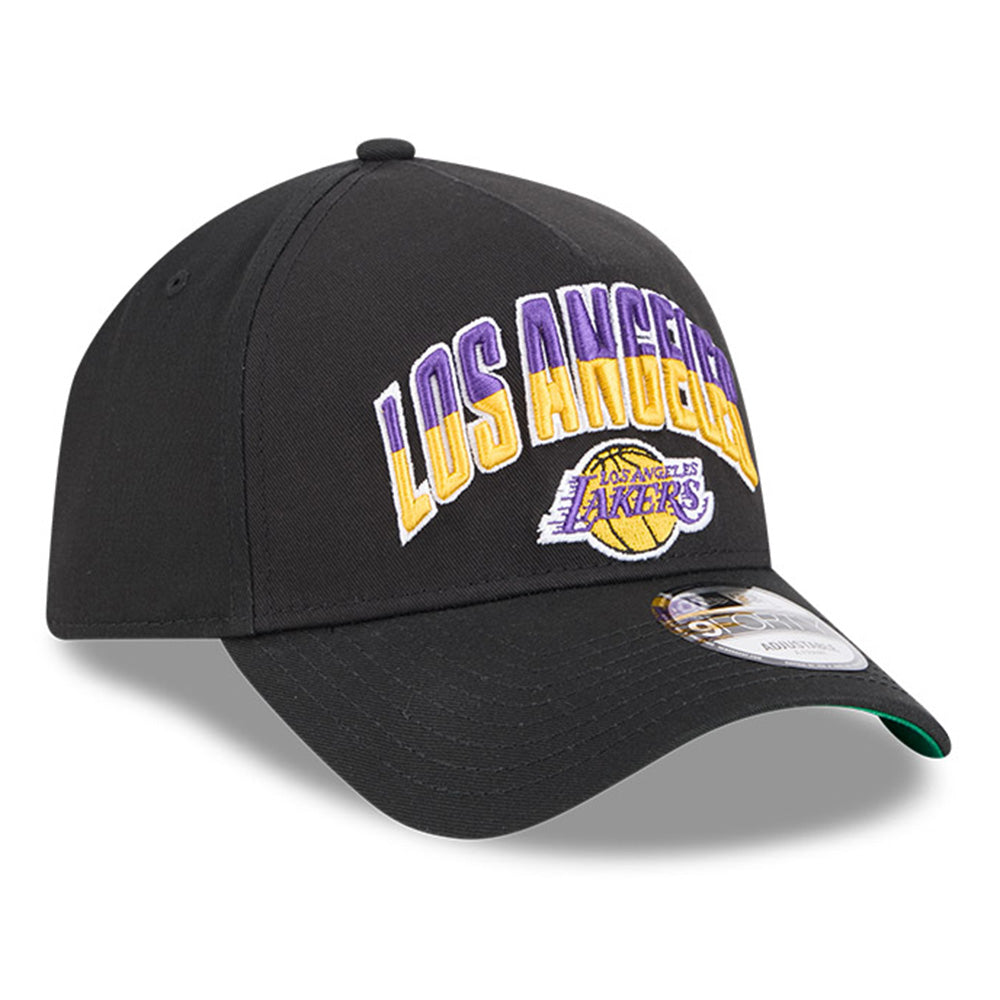 new era los angeles lakers nba arch black 9forty a frame adjustable cap logo and print