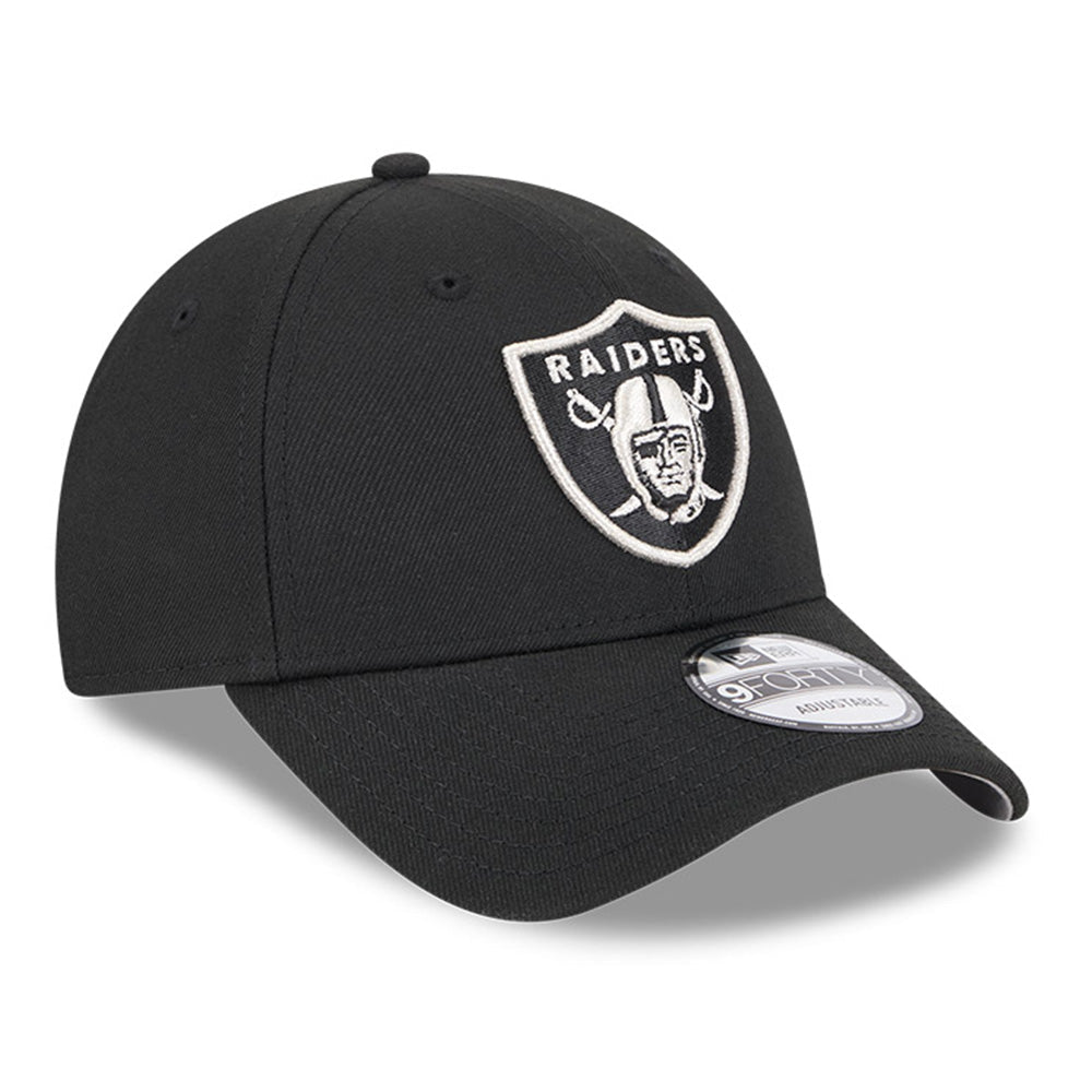 las vegas raiders black metallic q325 9forty snapback cap logo and print