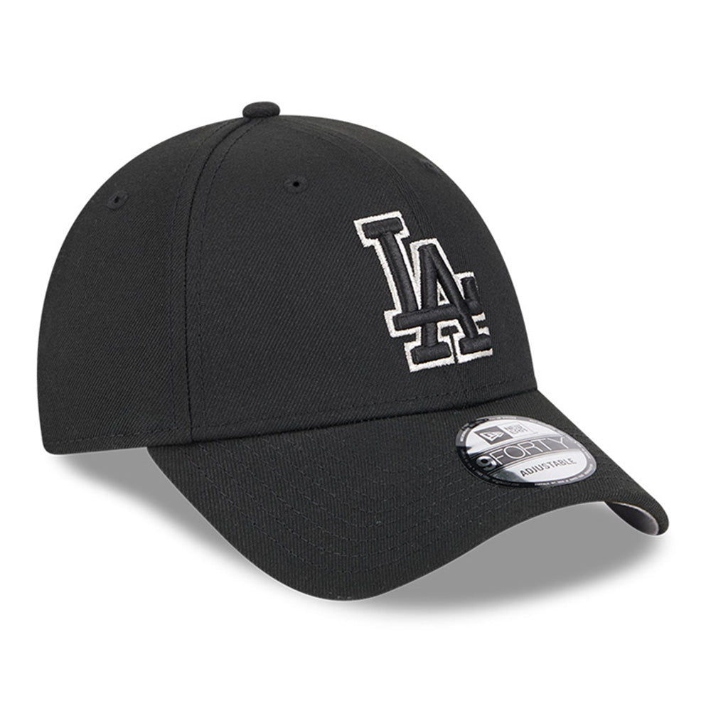 los angeles dodgers black metallic q325 9forty snapback cap logo and print