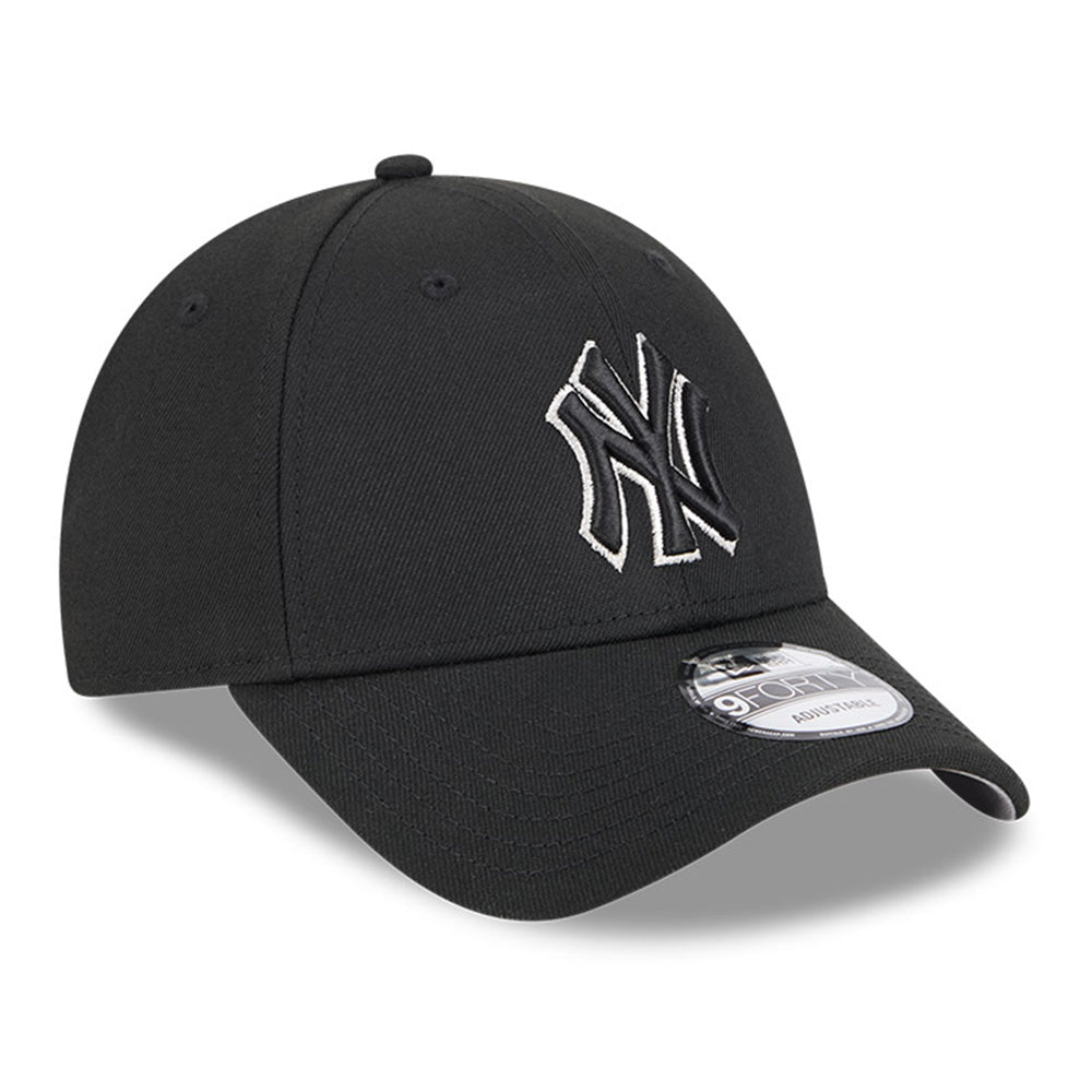 new york yankees black metallic q325 9forty snapback cap logo and print