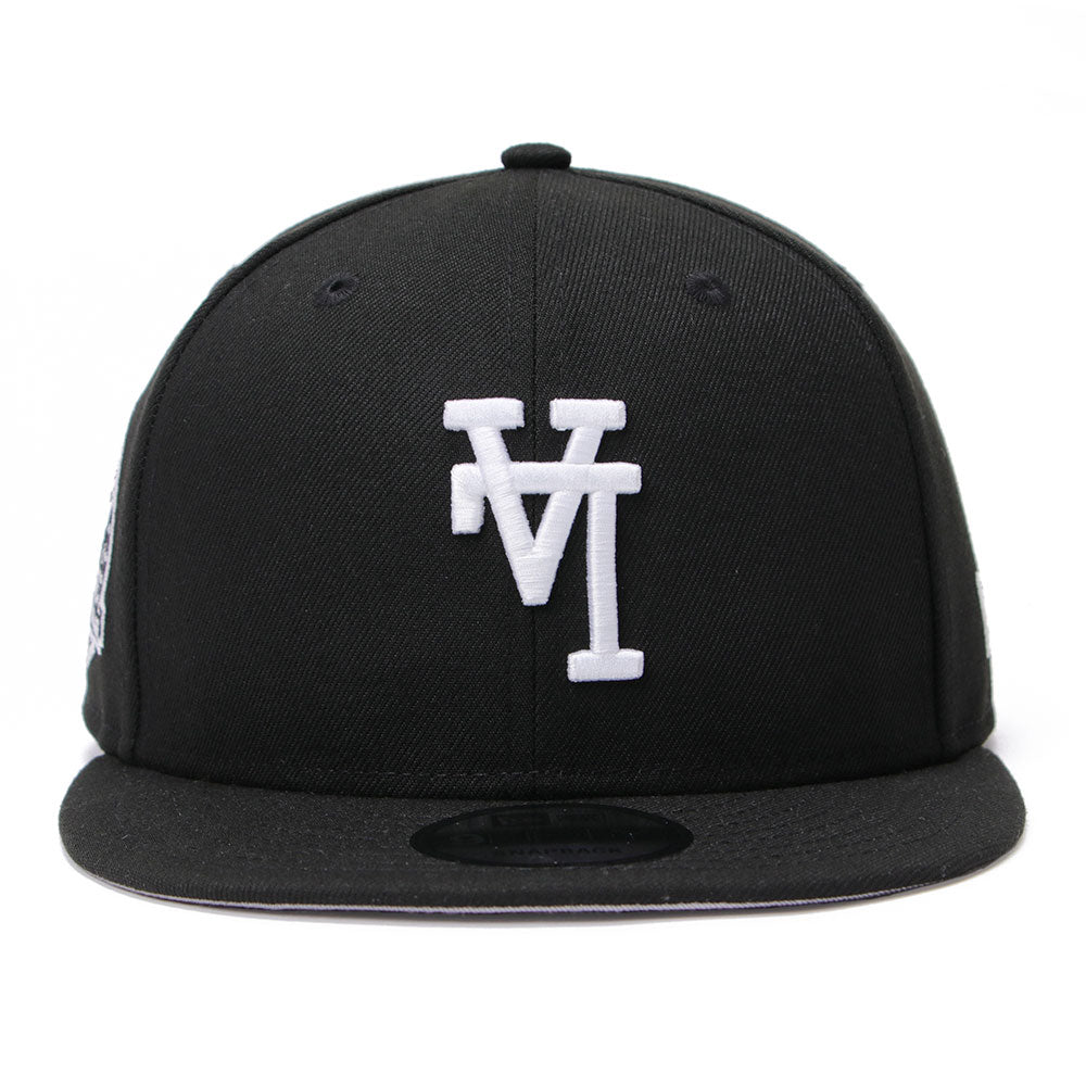 los angeles dodgers upside down black 9fifty snapback cap logo and print