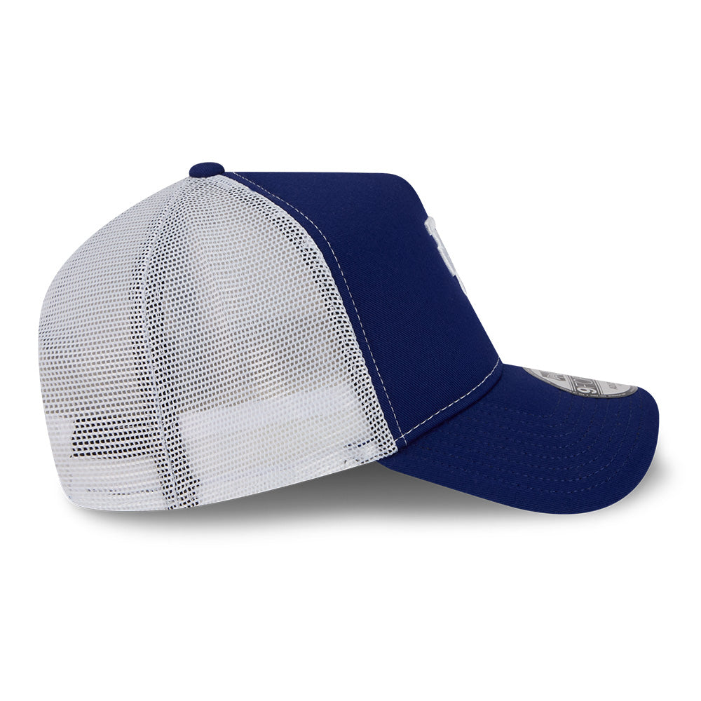 new era los angeles dodgers upside down dark royal 9forty a frame trucker cap side