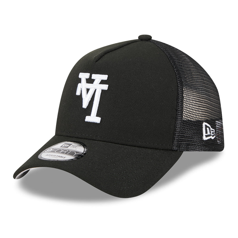 new era los angeles dodgers upside down black 9forty a frame trucker cap side