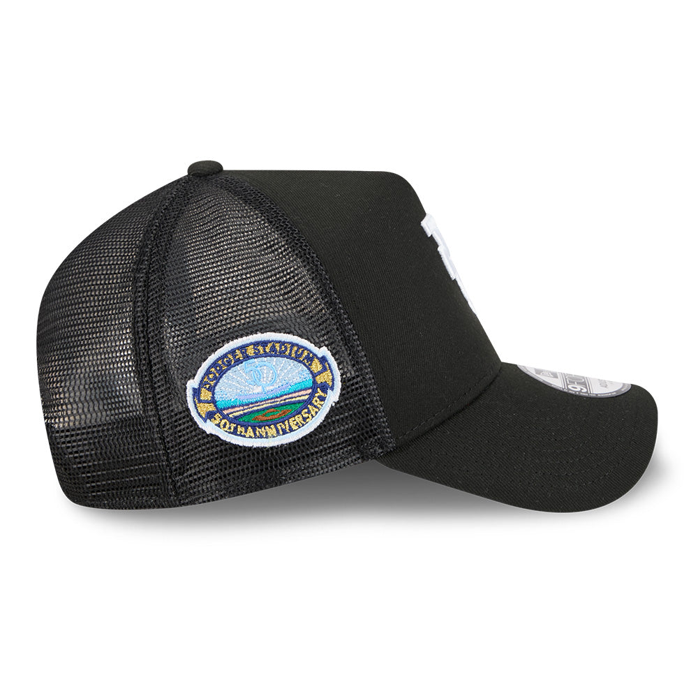 new era los angeles dodgers upside down black 9forty a frame trucker cap angle