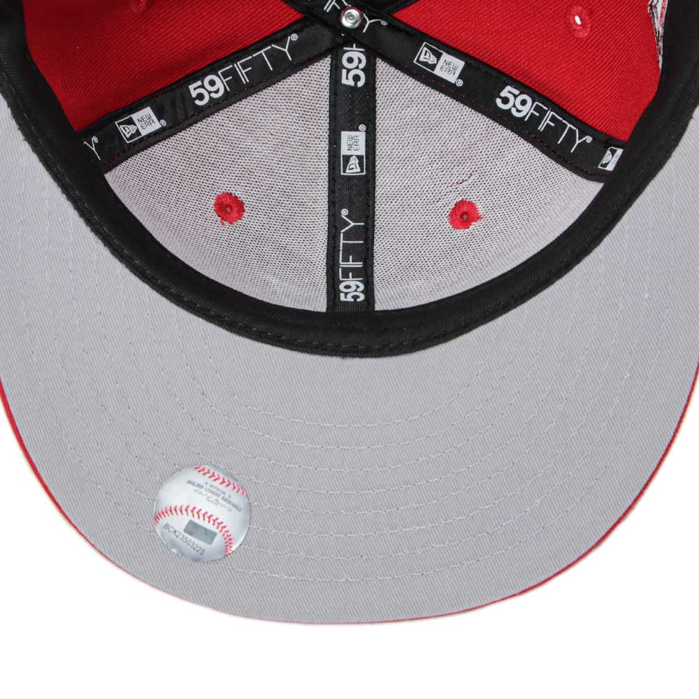 anaheim angels mlb upside down scarlet 59fifty fitted cap logo and print