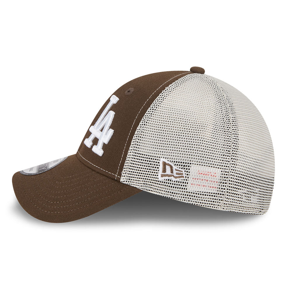 new era new york yankees los angeles dodgers two team walnut stone 9forty e frame trucker cap opposite side or other angle view