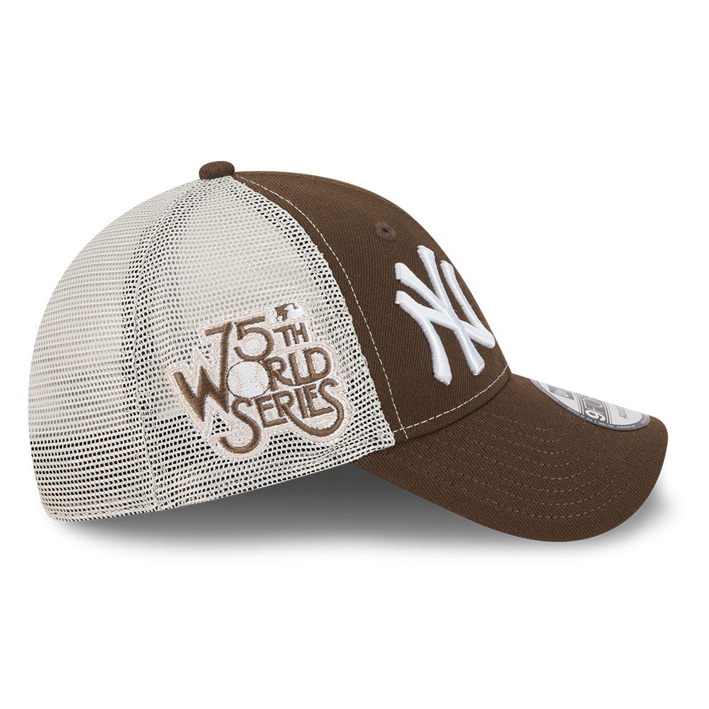 new era new york yankees los angeles dodgers two team walnut stone 9forty e frame trucker cap angle