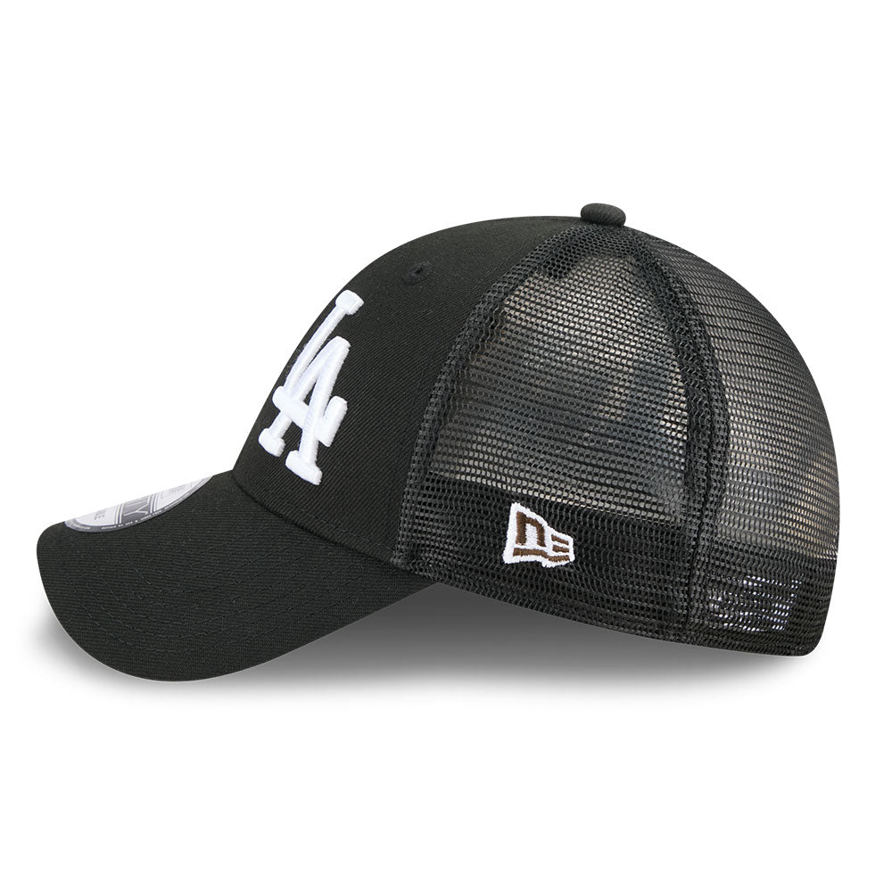 new era new york yankees los angeles dodgers two team black 9forty e frame trucker cap opposite side or other angle view