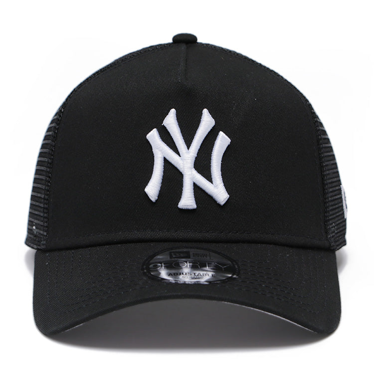 new york yankees mlb essential black 9forty a frame trucker cap logo and print