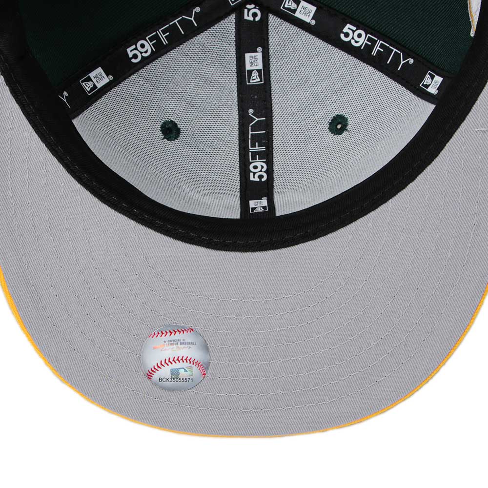 oakland athletics mlb upside down dark green 59fifty fitted cap logo and print