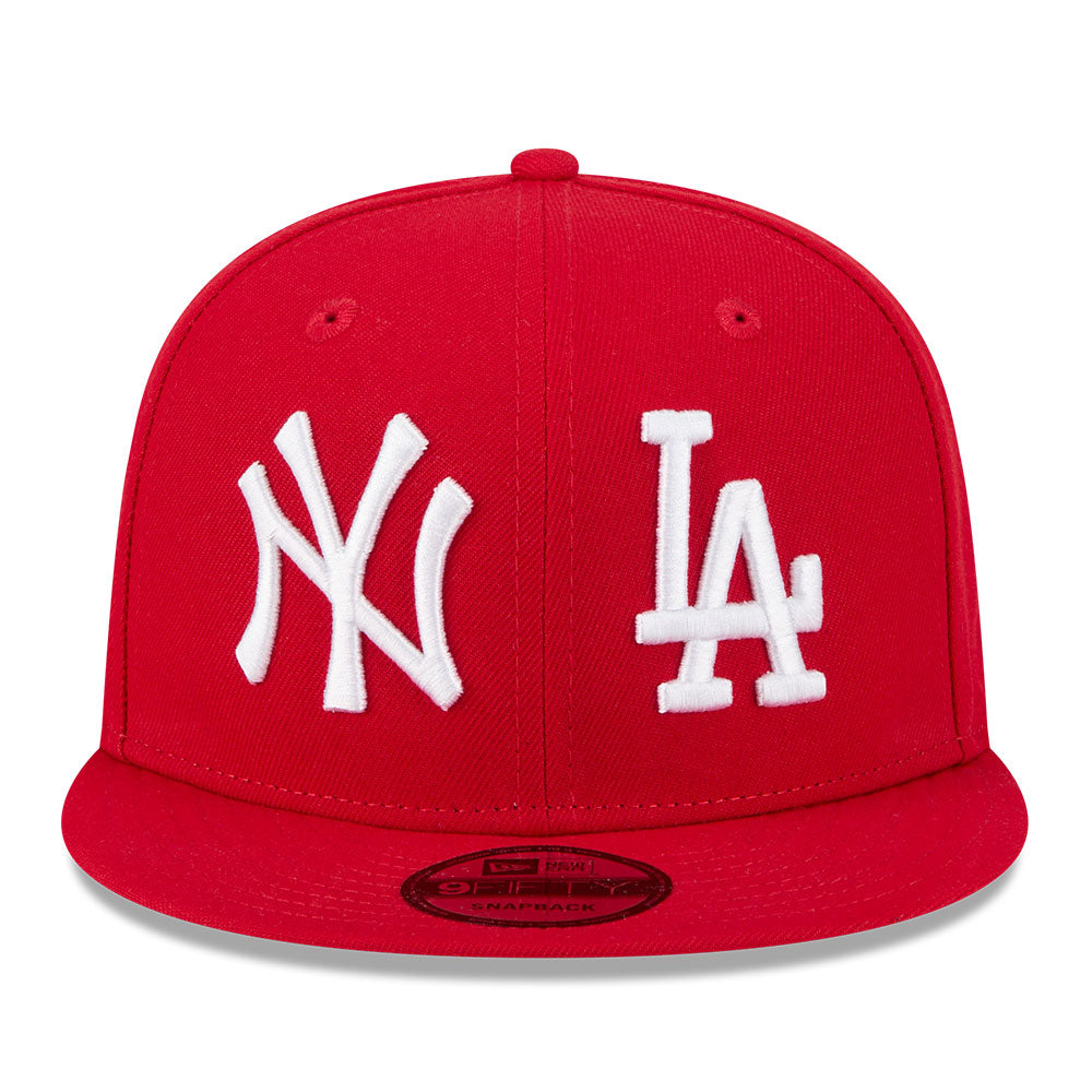new era new york yankees los angeles dodgers two team scarlet 9fifty snapback cap logo and print