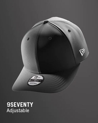 Gray cap with black visor on a gray background, featuring '9SEVENTY' branding.