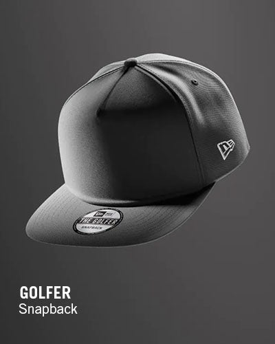Gray snapback cap with New Era logo on a dark gray background